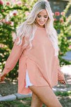 Load image into Gallery viewer, Crinkle Splicing Raw Hem High Low Oversized Blouse