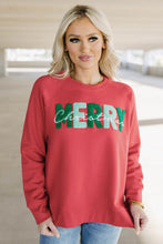 Load image into Gallery viewer, Fiery Red Chenille MERRY Christmas Raglan Sleeve Sweatshirt
