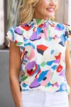 Load image into Gallery viewer, Multicolor Abstract Print Ruffle Sleeve Smocked Blouse