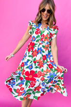 Load image into Gallery viewer, Multicolor Flutter Sleeve V Neck High Waist Floral Midi Dress
