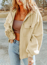 Load image into Gallery viewer, Flap Pocket Drawstring Hood Zip Up Jacket