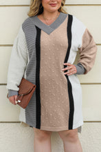 Load image into Gallery viewer, Apricot Mixed Boucl Color Block Plus Size Sweater Dress