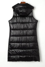 Load image into Gallery viewer, Black Hooded Long Quilted Vest Coat