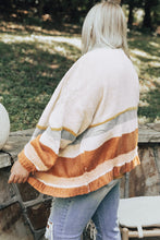 Load image into Gallery viewer, Beige Plus Size Striped Print Open Front Cardigan