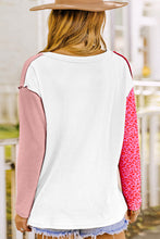 Load image into Gallery viewer, Pink Waffle Knit Exposed Seam Leopard Colorblock Print Top