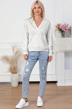 Load image into Gallery viewer, Gray Contrast Trim V Neck Wrap Sweatshirt with Pocket