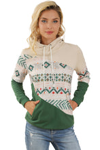 Load image into Gallery viewer, Blackish Green Geometric Color Block Patchwork Hoodie
