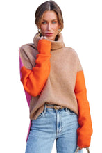 Load image into Gallery viewer, Khaki Color Block Turtle Neck Drop Shoulder Knit Sweater