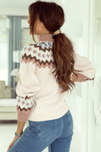 Load image into Gallery viewer, Khaki Geometric Pattern Ribbed Trim High Neck Sweater
