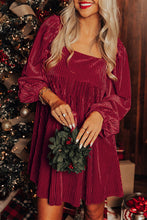 Load image into Gallery viewer, Red Tie Back Square Neck Velvet Babydoll Dress