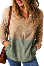 Load image into Gallery viewer, Smoke Gray Two Tones Color Block Half Zip Fleece Sweatshirt