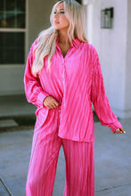 Load image into Gallery viewer, Rose Pleated Long Sleeve Shirt and Wide-Leg Pants Set