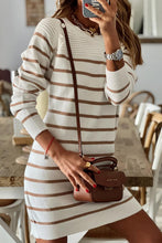 Load image into Gallery viewer, Stripe Button Ribbed Detail Mini Sweater Dress