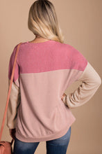 Load image into Gallery viewer, Pink Color Block Long Sleeve Ribbed Loose Top