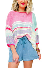 Load image into Gallery viewer, Color Block Striped Three-Quarter Sleeve Knitted Top