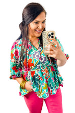 Load image into Gallery viewer, Multicolor Floral Tie Split Neck Plus Size Peplum Blouse