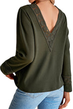 Load image into Gallery viewer, Green Lace Patchwork V Neck Waffle Knit Top