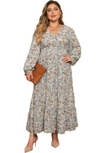 Load image into Gallery viewer, Multicolor Plus Size Floral Puff Sleeve Surplice Ruffled Dress
