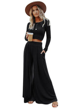 Load image into Gallery viewer, Solid Color Ribbed Crop Top Long Pants Set