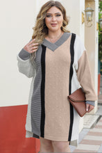 Load image into Gallery viewer, Apricot Mixed Boucl Color Block Plus Size Sweater Dress