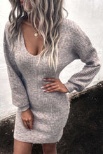Load image into Gallery viewer, Gray V Neck Bodycon Sweater Dress