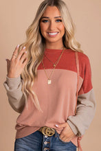 Load image into Gallery viewer, Red Color Block Long Sleeve Ribbed Loose Top