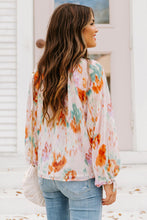 Load image into Gallery viewer, Multicolor Abstract Print Split Neck Puff Sleeve Blouse