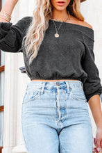 Load image into Gallery viewer, Gray Ribbed Knit Off-Shoulder Balloon Sleeve Top