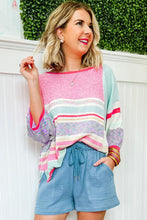 Load image into Gallery viewer, Color Block Striped Three-Quarter Sleeve Knitted Top
