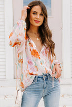 Load image into Gallery viewer, Multicolor Abstract Print Split Neck Puff Sleeve Blouse