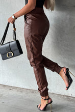 Load image into Gallery viewer, Brown Smocked High-Waist Leather Skinny Pants