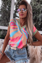 Load image into Gallery viewer, Geometric Print Contrast Trim V Neck Blouse