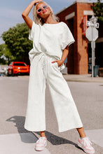Load image into Gallery viewer, Bright White Textured Loose Fit T Shirt and Drawstring Pants Set