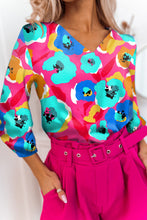 Load image into Gallery viewer, Floral Print V Neck 3/4 Sleeve Blouse
