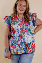 Load image into Gallery viewer, Plus Floral Print Ruffle Cap Sleeve V Neck Blouse