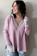 Load image into Gallery viewer, Pink Plus Size Exposed Seam Waffle Knit Top