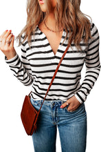Load image into Gallery viewer, Stripe Collared V Neck Lightweight Knit Casual Sweater