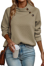 Load image into Gallery viewer, Apricot Quilted Buttoned Neckline Stand Neck Pullover Sweatshirt