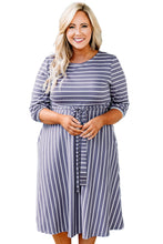 Load image into Gallery viewer, Striped Tie Waist 3/4 Sleeve Plus Size Dress