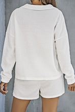 Load image into Gallery viewer, White Ribbed Zipper Sweatshirt and High Waist Shorts Set
