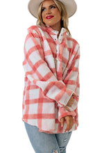 Load image into Gallery viewer, Pink Plus Size Tunic Plaid Sherpa Henley Sweatshirt