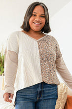 Load image into Gallery viewer, Gray Plus Size Leopard Patchwork Mix Knit Long Sleeve Top