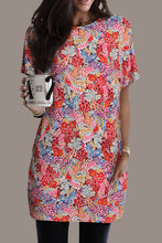 Load image into Gallery viewer, Multicolor Boho Flower Print Short Sleeve Tunic Top