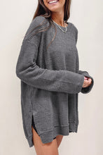 Load image into Gallery viewer, Gray Waffle Knit High Slits Oversized Top