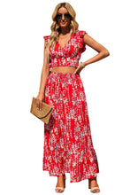 Load image into Gallery viewer, Multicolor Floral Ruffled Crop Top and Maxi Skirt Set