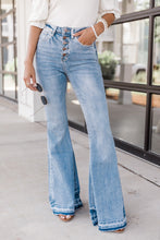 Load image into Gallery viewer, High Waist Buttoned Distressed Flared Jeans