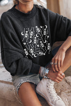 Load image into Gallery viewer, Black Halloween Skeleton Print Drop Sleeve Pullover Sweatshirt