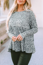 Load image into Gallery viewer, Leopard Print Long Sleeve Ruffled Babydoll Blouse