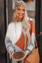 Load image into Gallery viewer, Khaki Colorblock Stitching Irregular Hem Long Sleeve Top