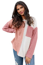 Load image into Gallery viewer, Peach Blossom Long Sleeve Colorblock Chest Pocket Textured Knit Top